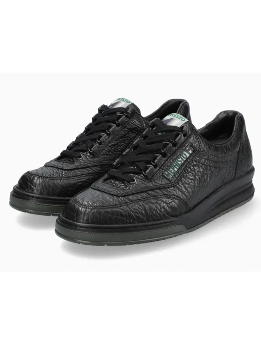 Mephisto Men's Match Black Mamouth 714 Flat Heel Lace-Up Leather Sneakers 10
